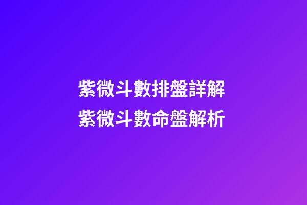 紫微斗數排盤詳解 紫微斗數命盤解析